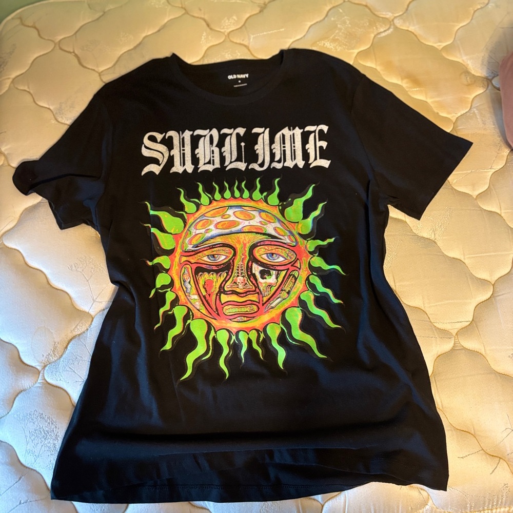 Old Navy Black Tee with Vibrant Sun Design
